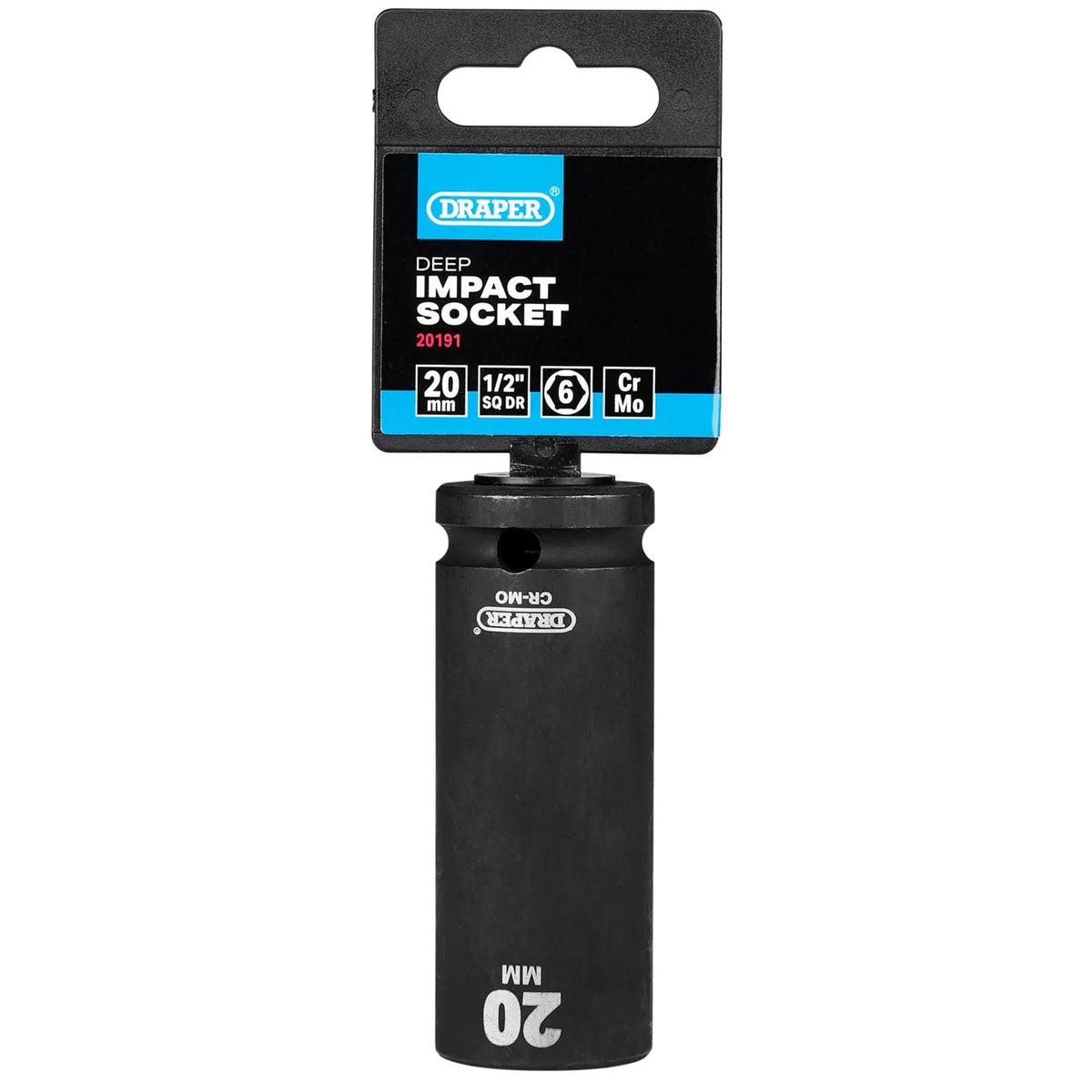 Draper Hi-TORQ® Deep Impact Socket 1/2" Sq. Dr. 20mm 20191  White Rose Tools