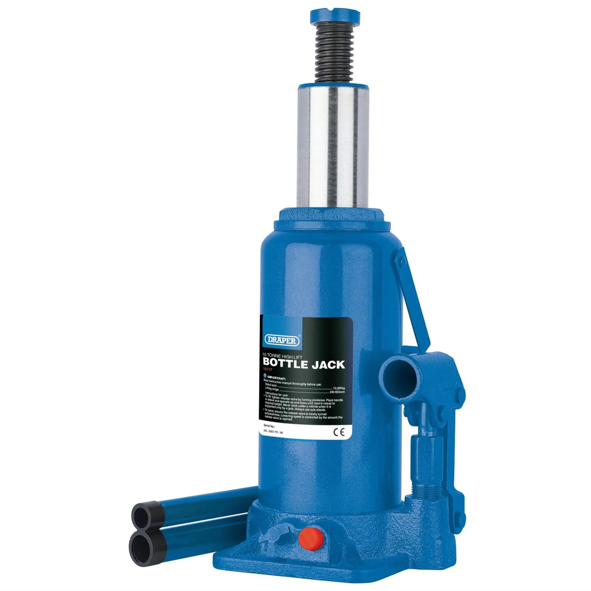 Draper High Lift Hydraulic Bottle Jack 10 Tonne 13117  White Rose Tools