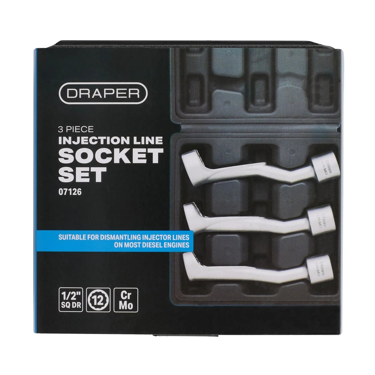 Draper Injection Line Socket Set 1/2" Sq. Dr. (3 Piece) 07126  White Rose Tools