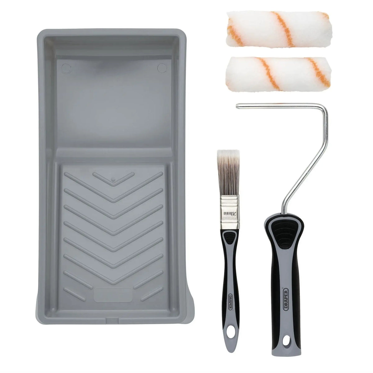 Draper Medium Pile Polyester Paint Roller and Brush Set with Soft Grip (5 Piece) 20796  White Rose Tools