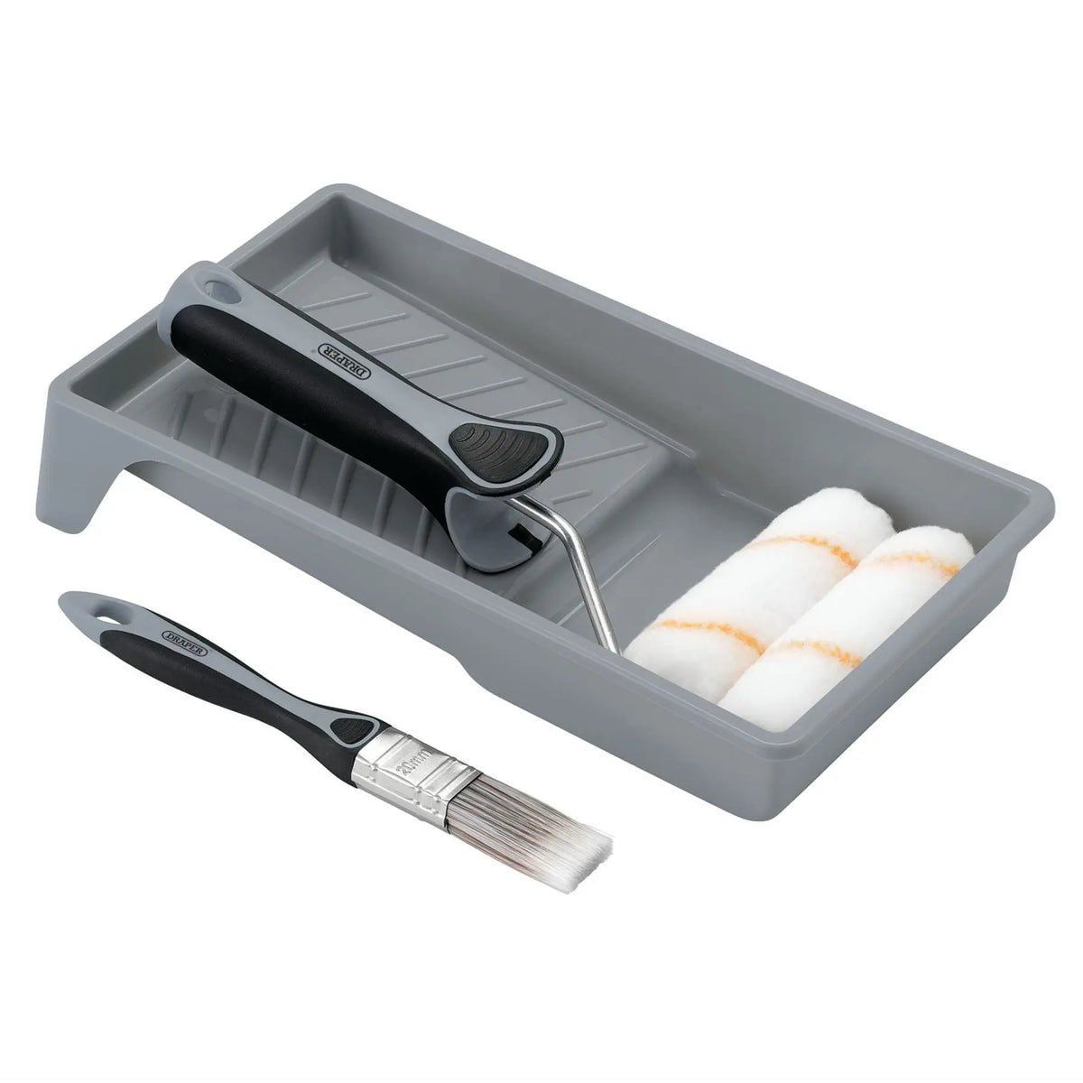 Draper Medium Pile Polyester Paint Roller and Brush Set with Soft Grip (5 Piece) 20796  White Rose Tools