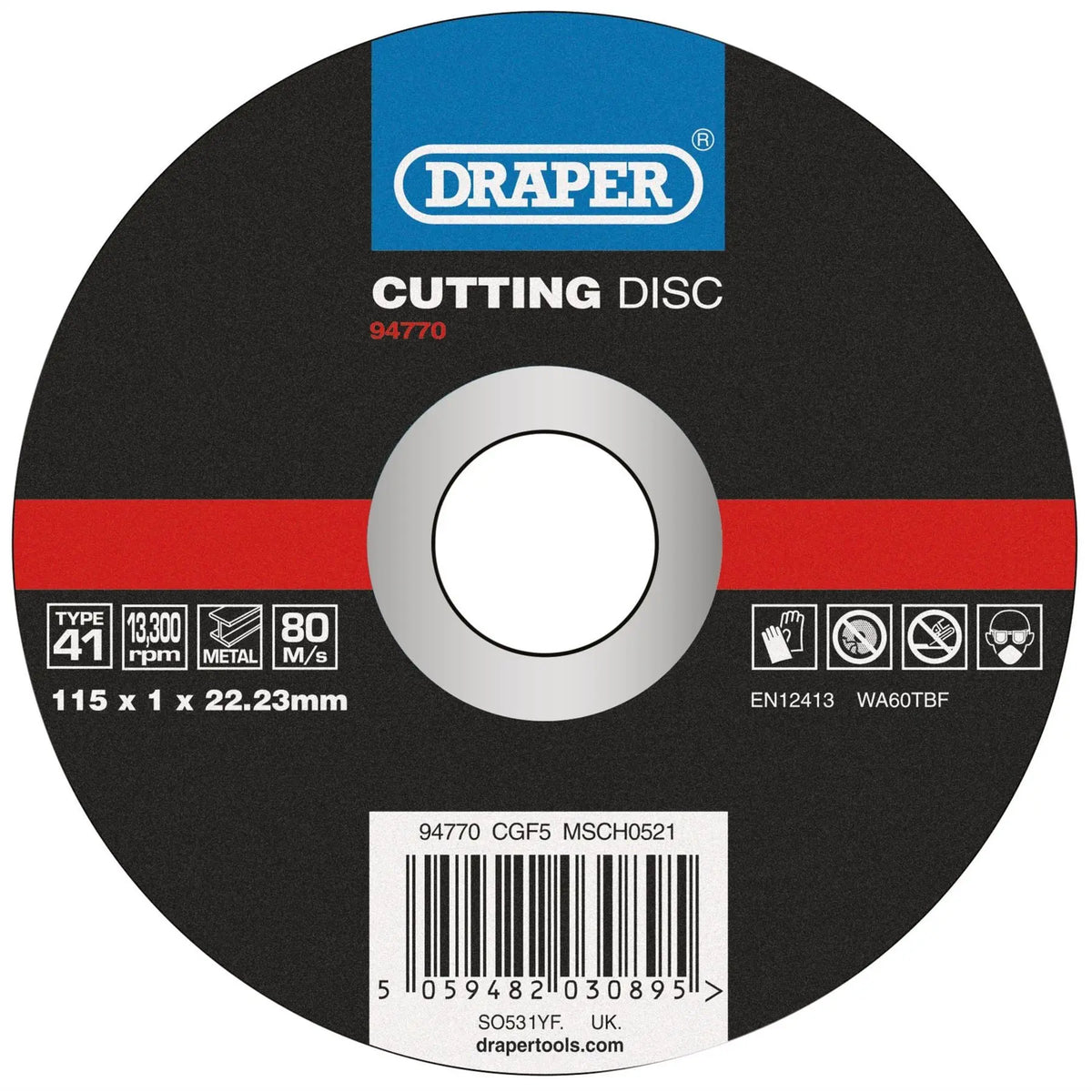 Draper Metal Cutting Disc 115 x 1 x 22.23mm 94770  White Rose Tools