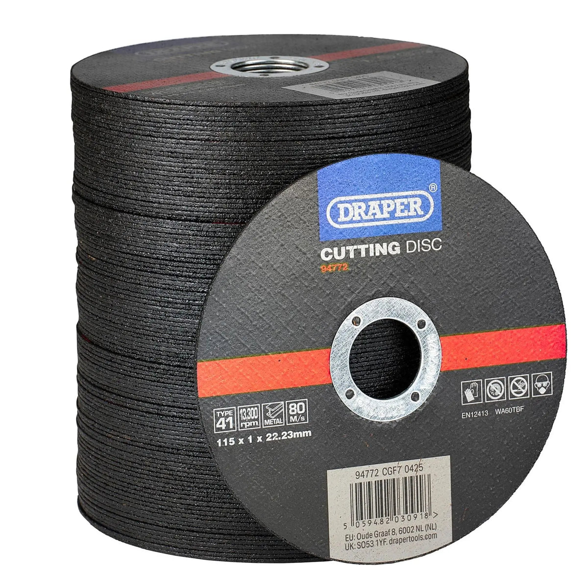 Draper Metal Cutting Discs 115 x 1 x 22.23mm (Pack of 100) 94772  White Rose Tools