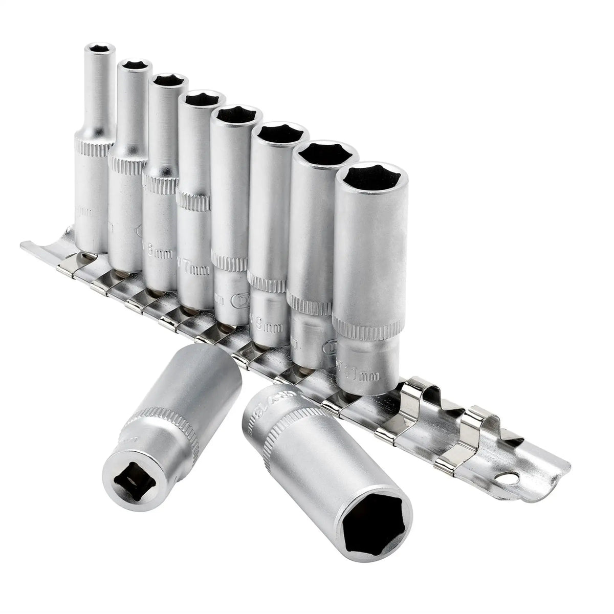 Draper Metric Deep Socket on Metal Rail 1/4" Sq. Dr. (10 Piece) 16399  White Rose Tools