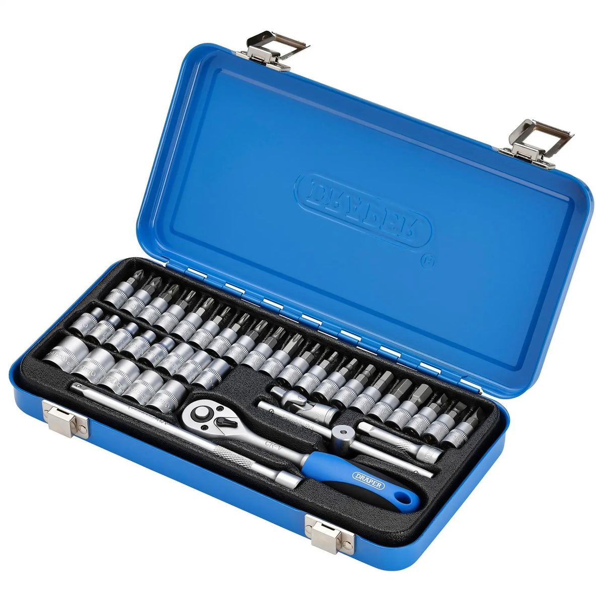 Draper Metric Socket Set in Metal Case 1/4" Sq. Dr. (38 Piece) 16366  White Rose Tools