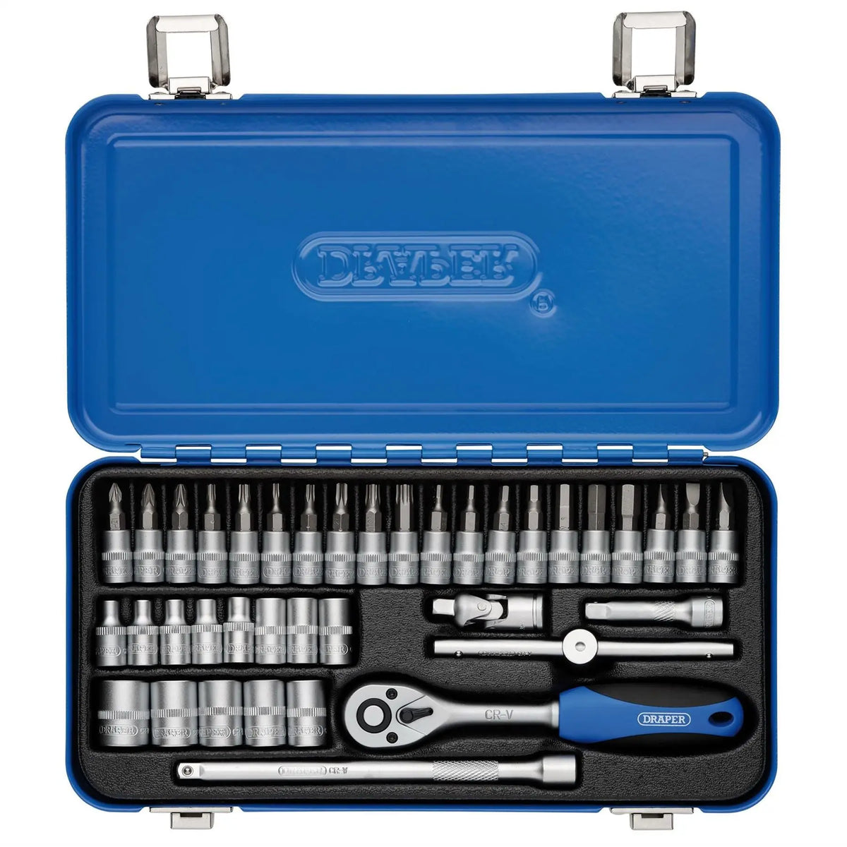 Draper Metric Socket Set in Metal Case 1/4" Sq. Dr. (38 Piece) 16366  White Rose Tools