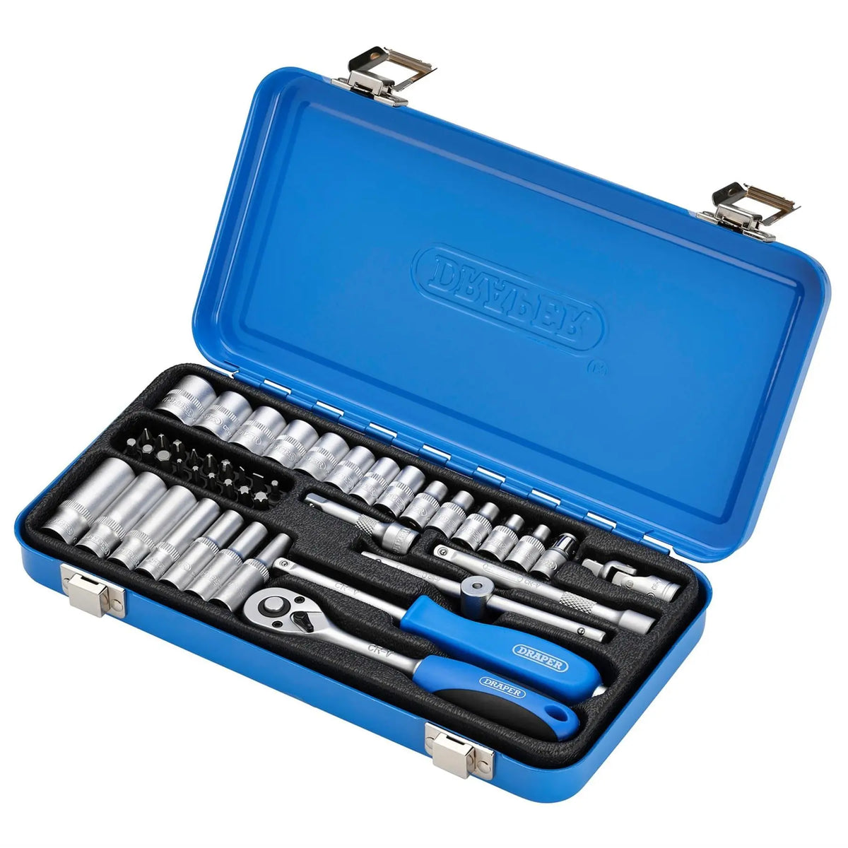 Draper Metric Socket Set in Metal Case 1/4" Sq. Dr. (45 Piece) 16365  White Rose Tools