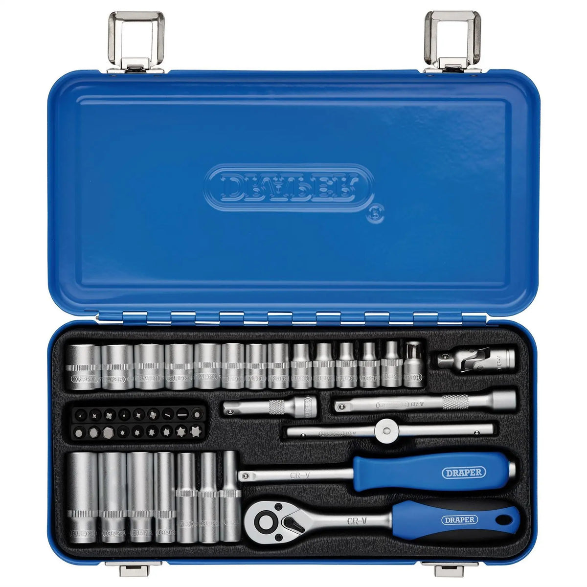 Draper Metric Socket Set in Metal Case 1/4" Sq. Dr. (45 Piece) 16365  White Rose Tools