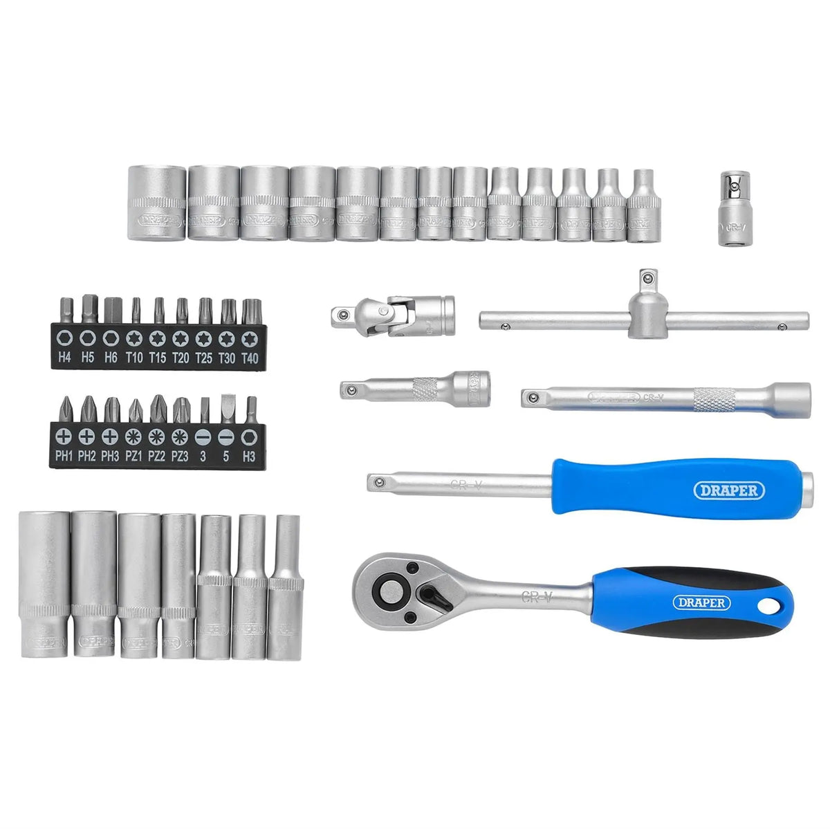 Draper Metric Socket Set in Metal Case 1/4" Sq. Dr. (45 Piece) 16365  White Rose Tools