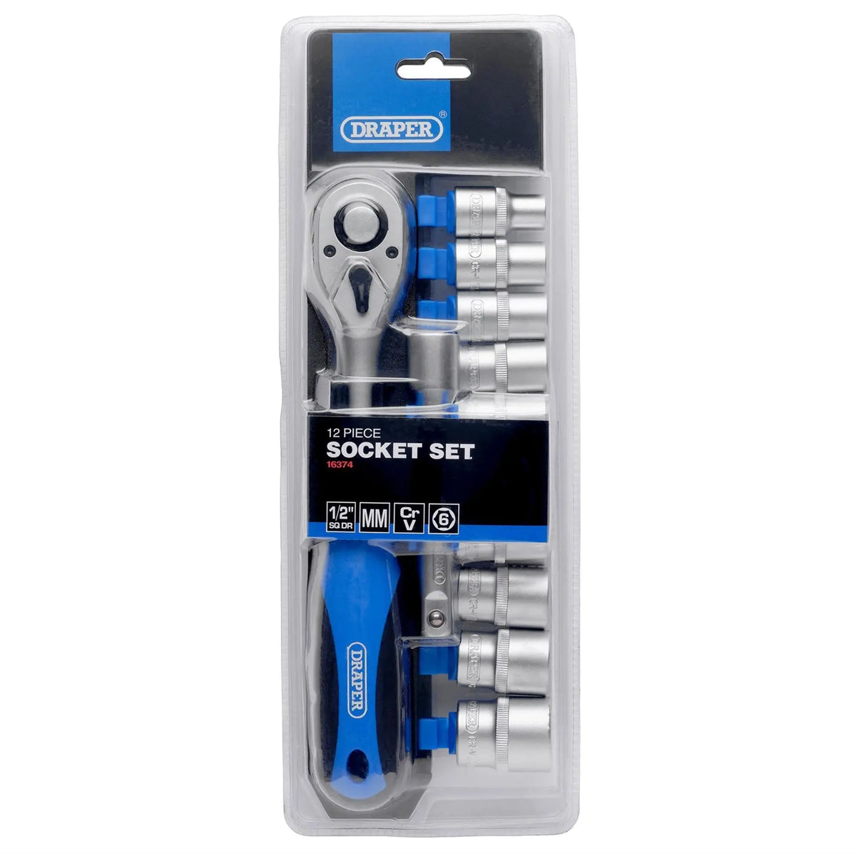 Draper Metric Socket and Ratchet Set 1/2" Sq. Dr. (12 Piece) 16374  White Rose Tools
