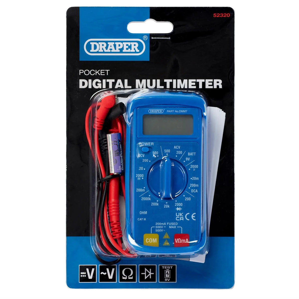 Draper Pocket Digital Multimeter 500V AC/DC 52320  White Rose Tools