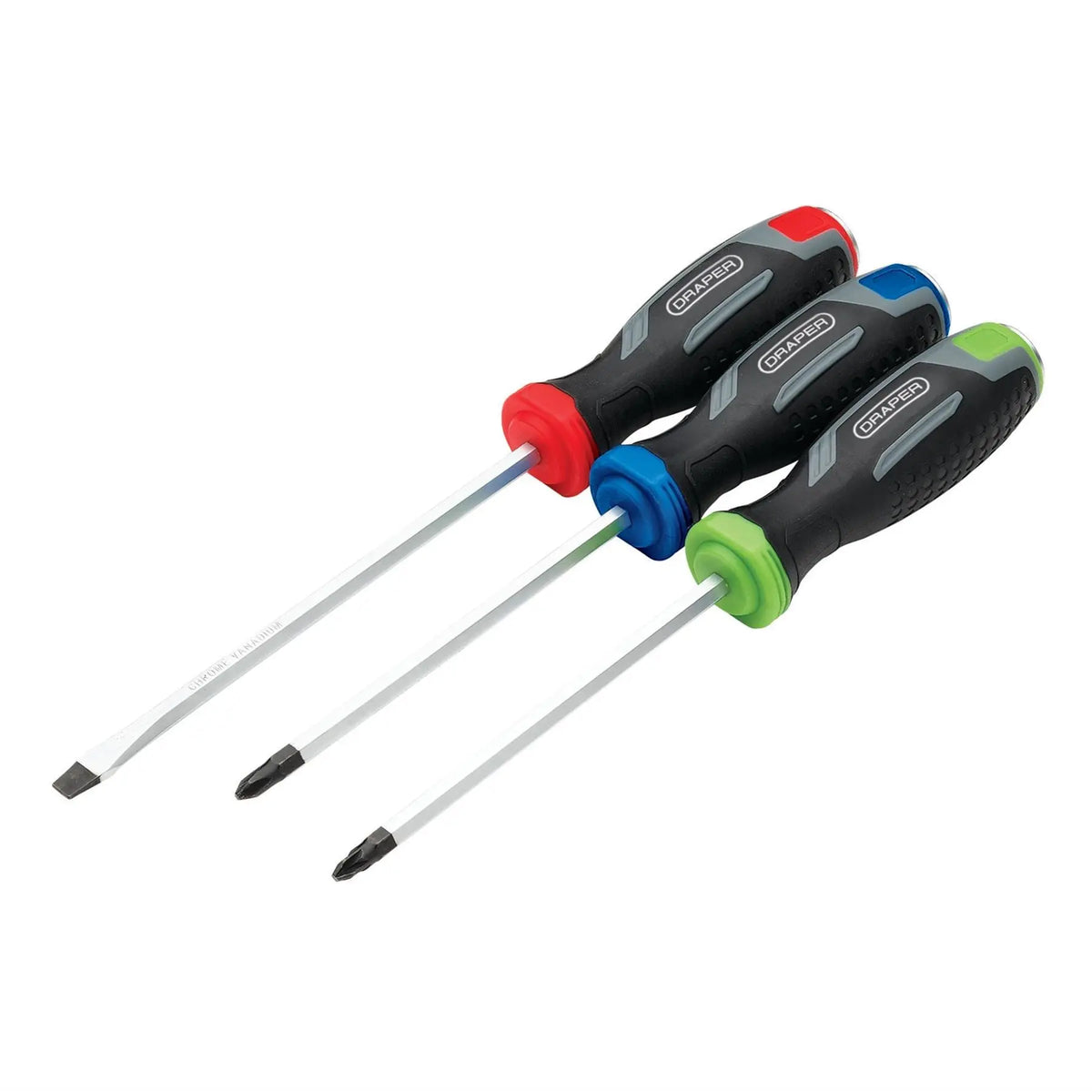 Draper Pound Thru Soft Grip Screwdriver Set (3 Piece) 13486  White Rose Tools