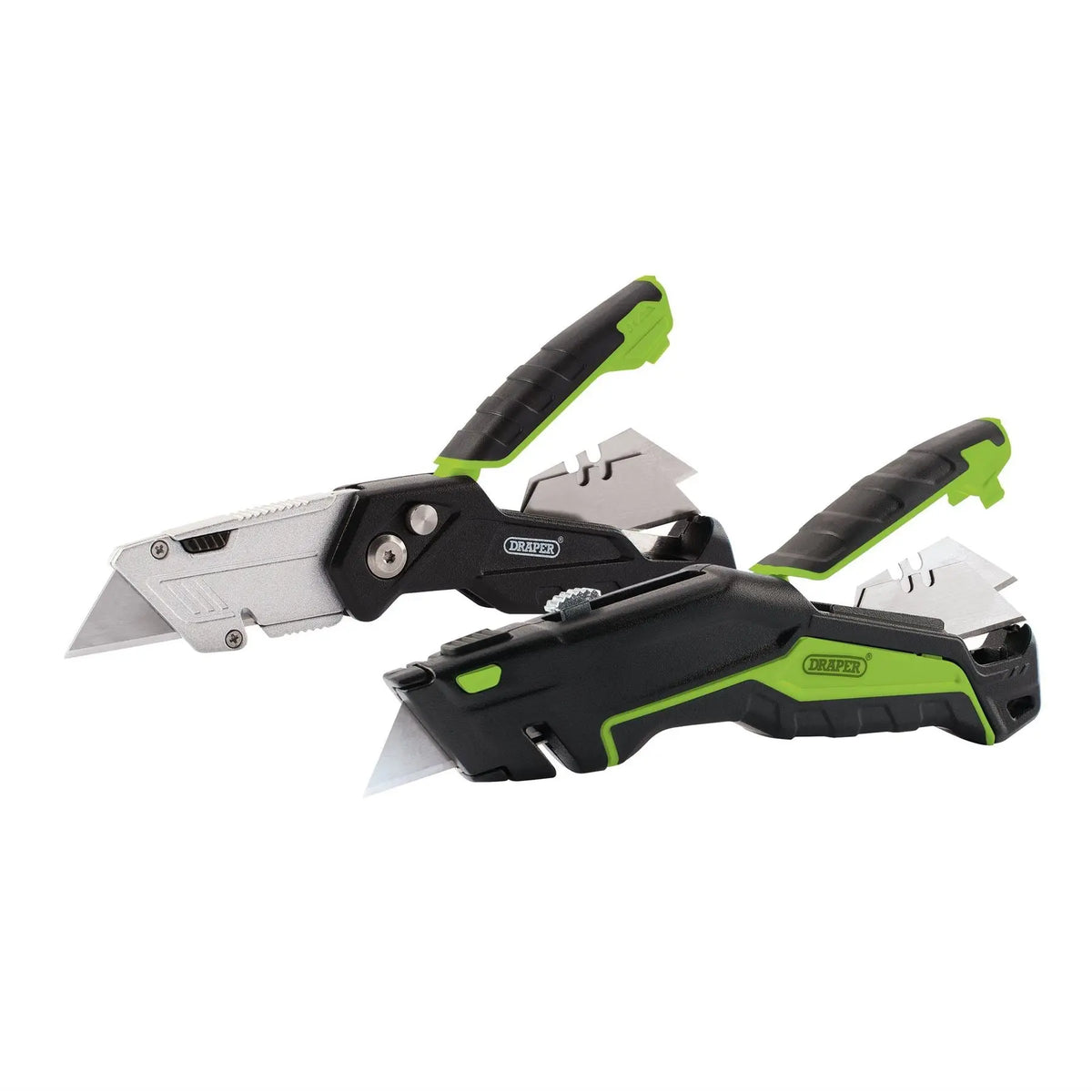 Draper Retractable & Folding Trimming Knife Set with 10 x SK2 Two Notch Blades 04773  White Rose Tools