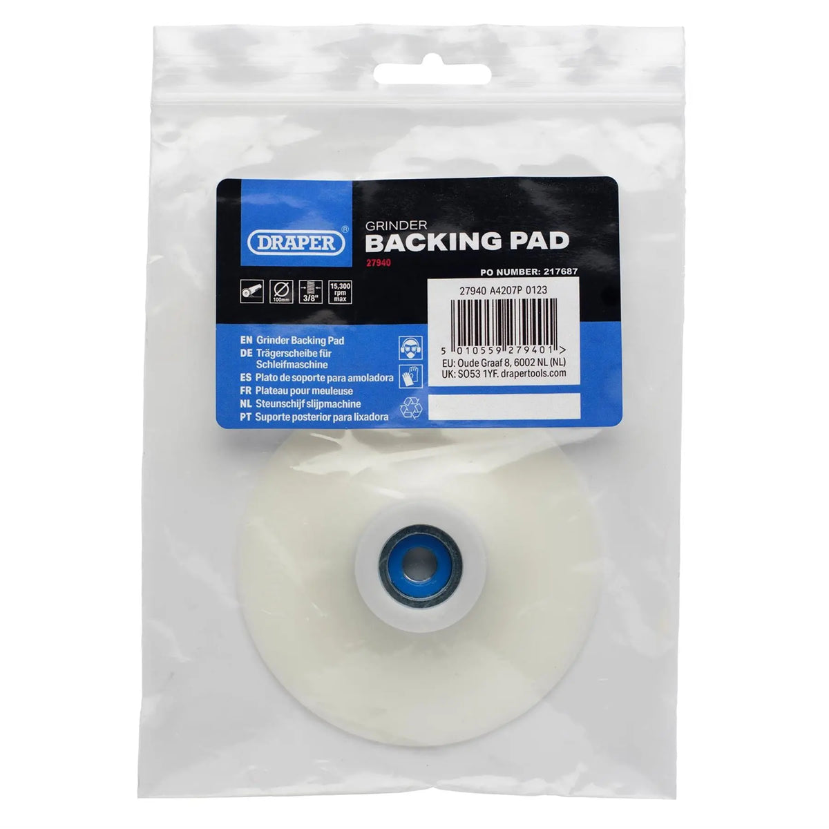 Draper Rubber Backing Pad 100mm 27940  White Rose Tools