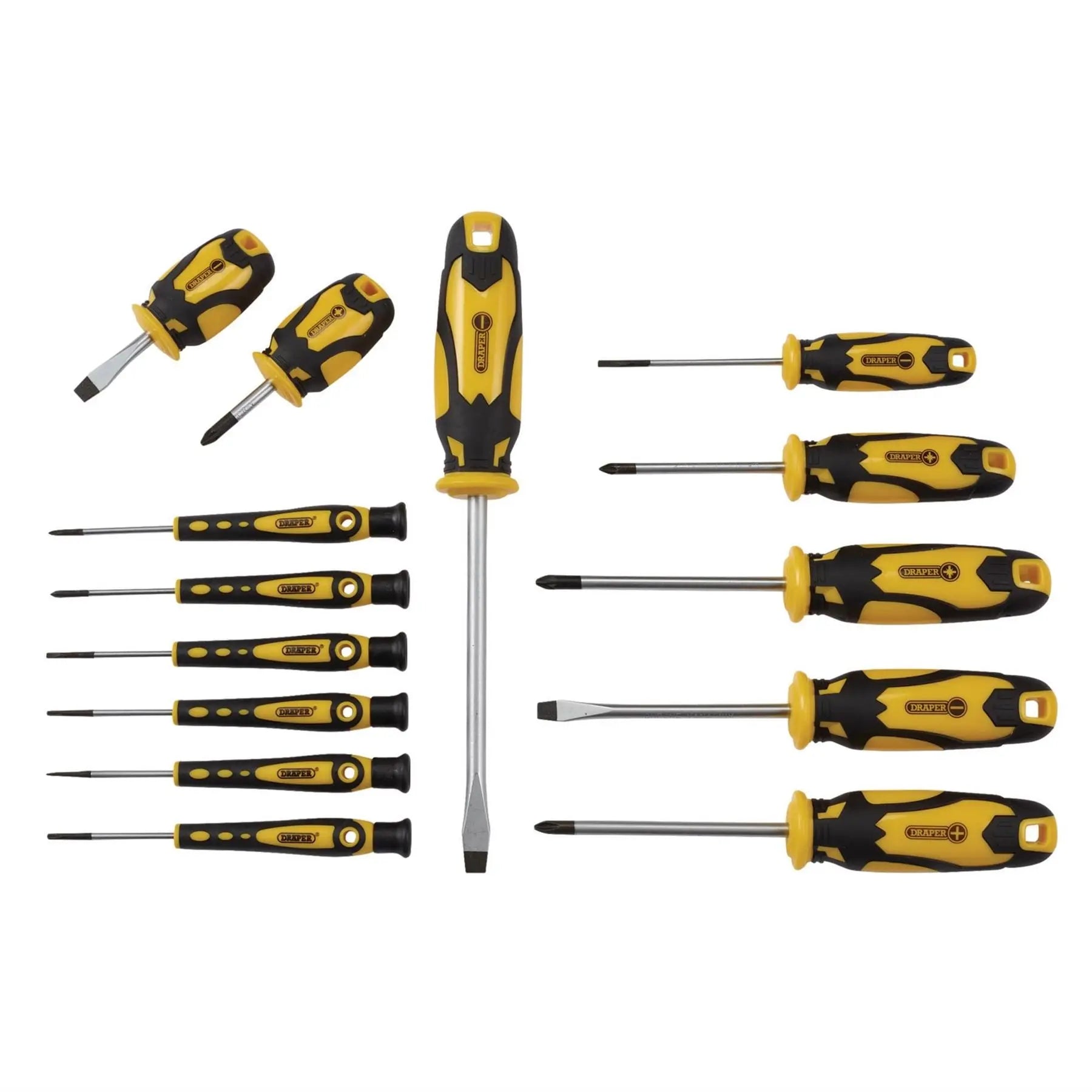 Draper Screwdriver Set with Case Yellow (14 Piece) 03988  White Rose Tools