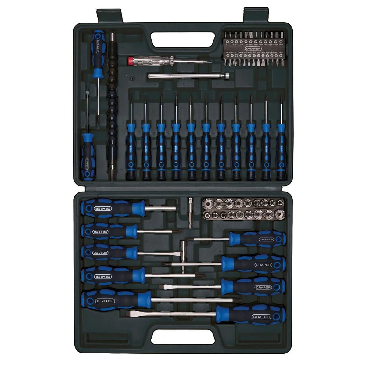 Draper Screwdriver Socket and Bit Set Blue (70 Piece) 40850  White Rose Tools