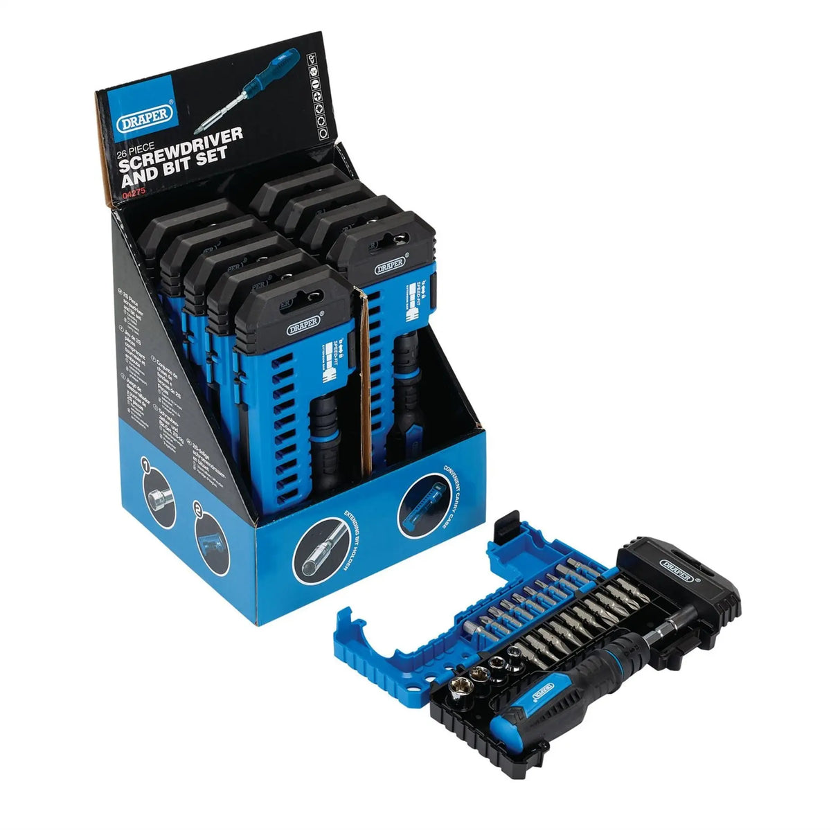 Draper Screwdriver and Bit Set with Extending Bit Holder (26 Piece) 04275  White Rose Tools