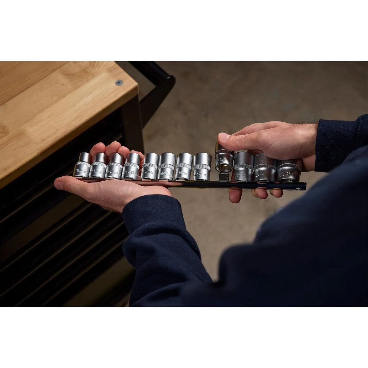 Draper Socket Set on Metal Rail 1/2" Sq. Dr. (12 Piece) 16402  White Rose Tools