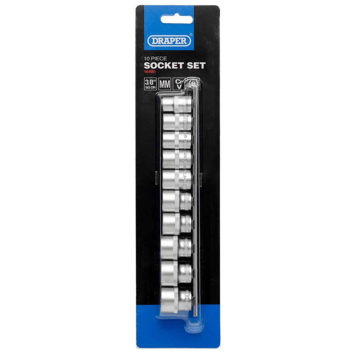 Draper Socket Set on Metal Rail 3/8" Sq. Dr. (10 Piece) 16400  White Rose Tools