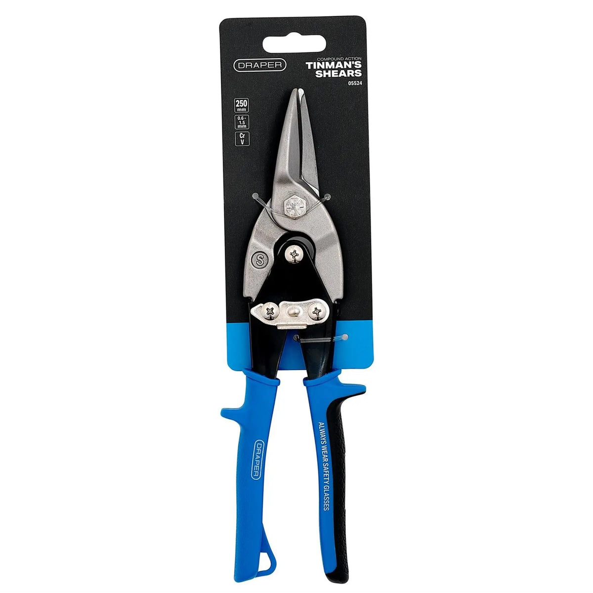Draper Soft Grip Compound Action Tin Snips/Aviation Shears 250mm 05524  White Rose Tools