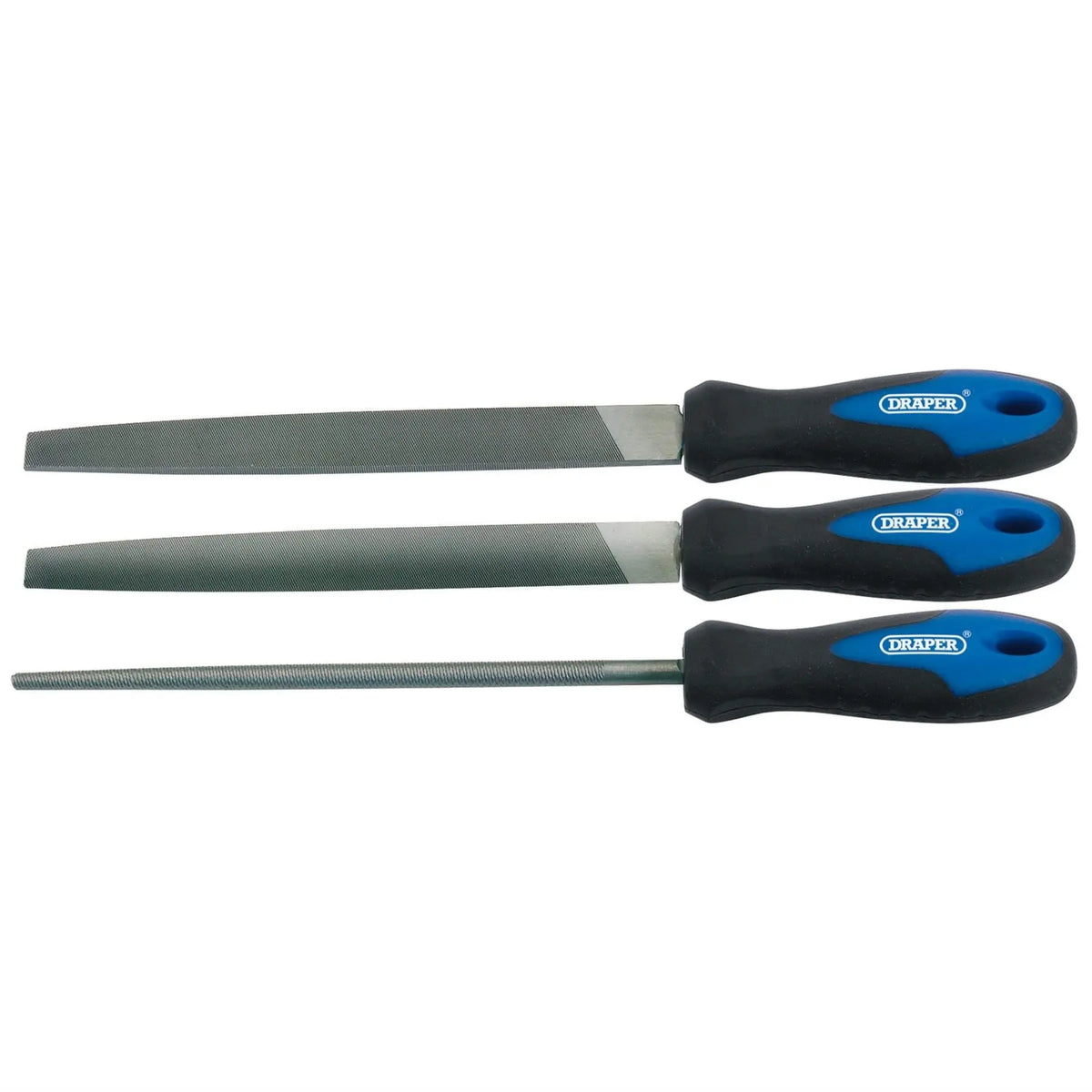 Draper Soft Grip Engineers File Set 200mm (3 Piece) 44963  White Rose Tools