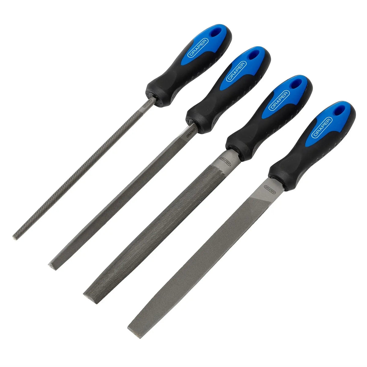 Draper Soft Grip Engineers File Set 200mm (4 Piece) 44962  White Rose Tools