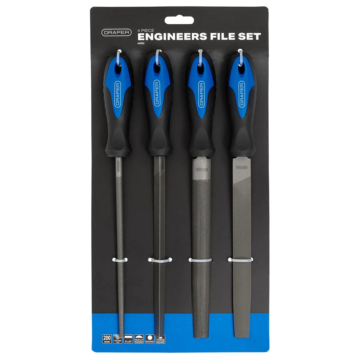 Draper Soft Grip Engineers File Set 200mm (4 Piece) 44962  White Rose Tools