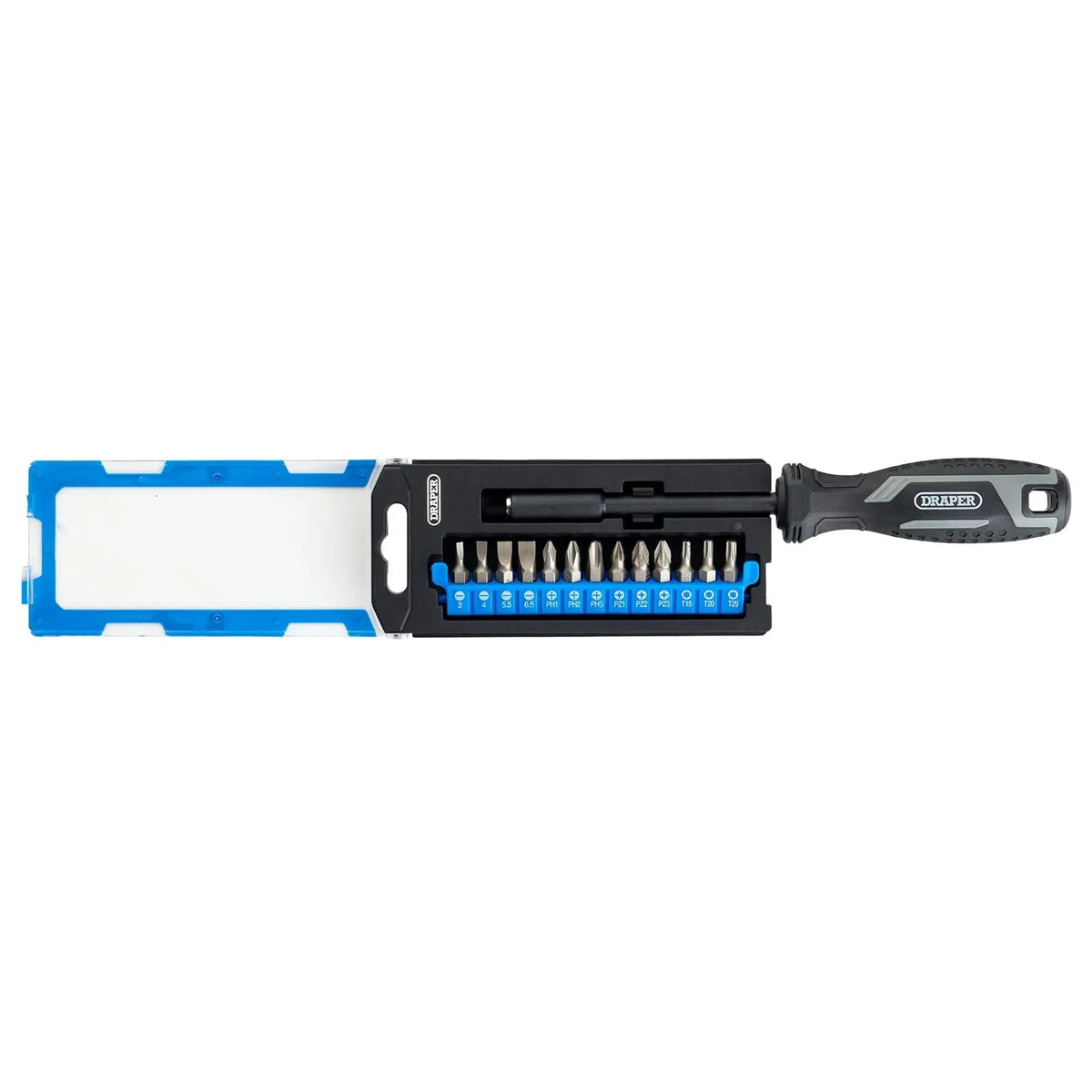 Draper Soft Grip Magnetic Screwdriver and Bit Set 1/4" x 100mm (14 Piece) 13438  White Rose Tools