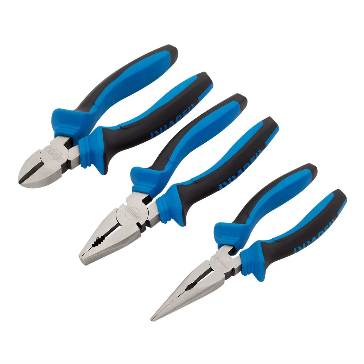 Draper Soft Grip Pliers Set 160mm Blue (3 Piece) 45864  White Rose Tools