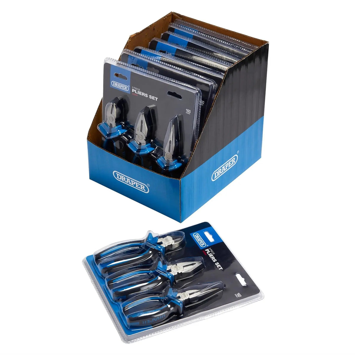 Draper Soft Grip Pliers Set 160mm Blue (3 Piece) 45864  White Rose Tools
