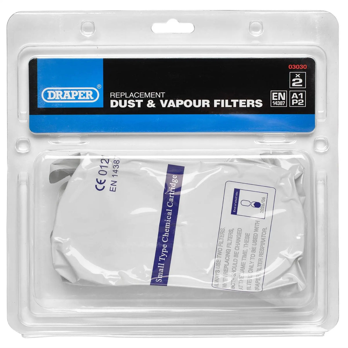 Draper Spare A1P2 Filters (2) for Combined Vapour and Dust Respirator 03030  White Rose Tools