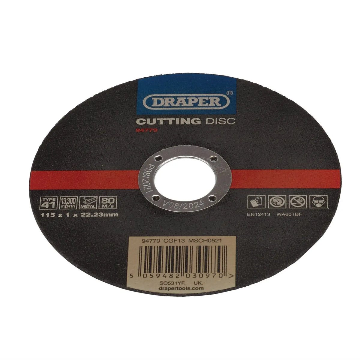 Draper Stainless-Steel/Inox Metal Cutting Disc 115 x 1 x 22.23mm 94779  White Rose Tools