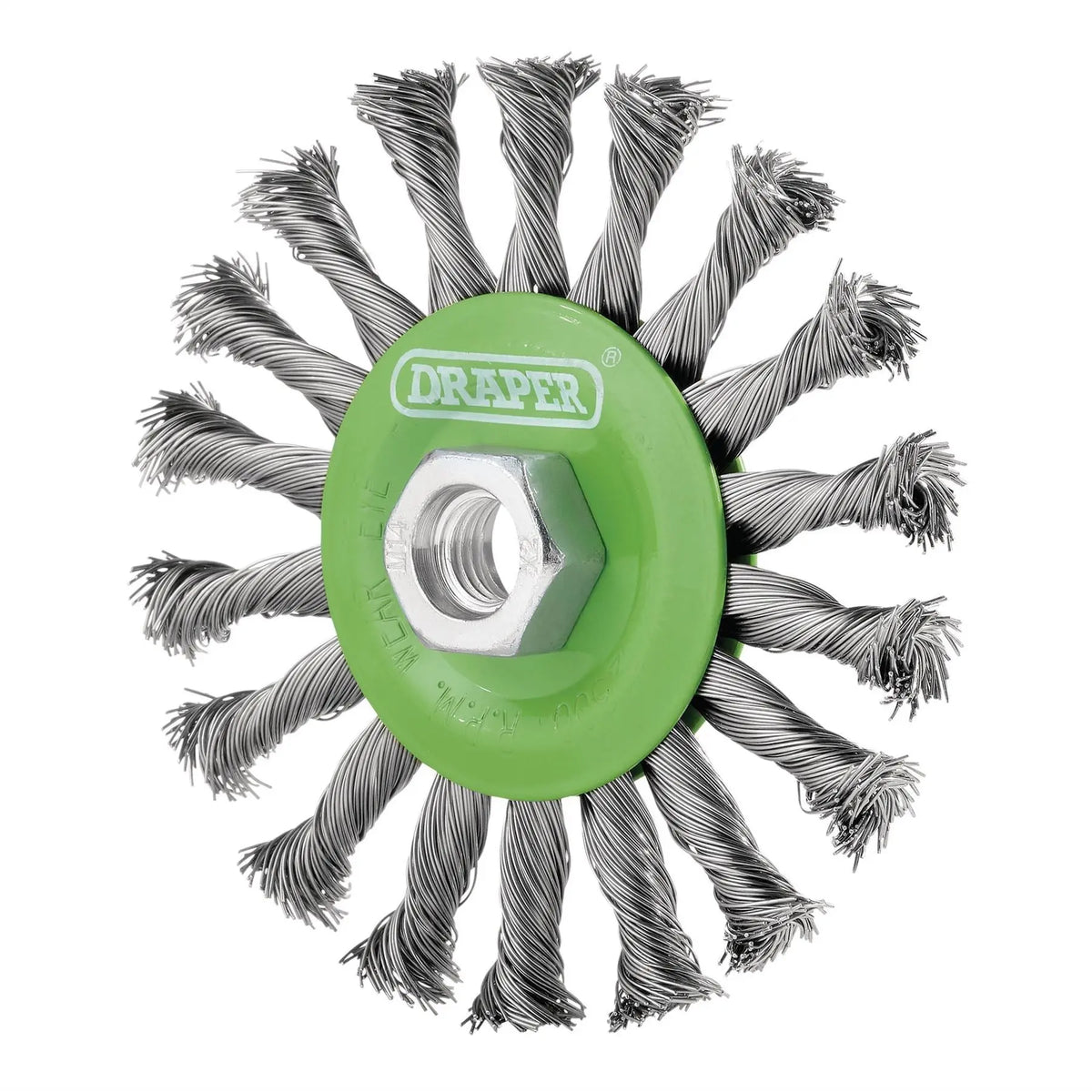 Draper Stainless-Steel Twist-Knot Flat Wire Wheel Brush 115mm M14 08061  White Rose Tools