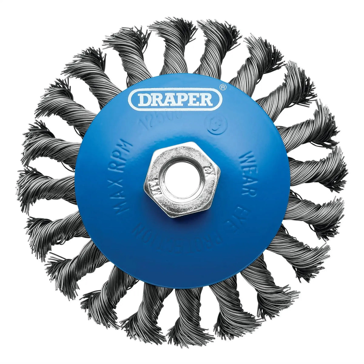 Draper Steel Bevelled Twist-Knot Wire Wheel Brush 115mm M14 08063  White Rose Tools