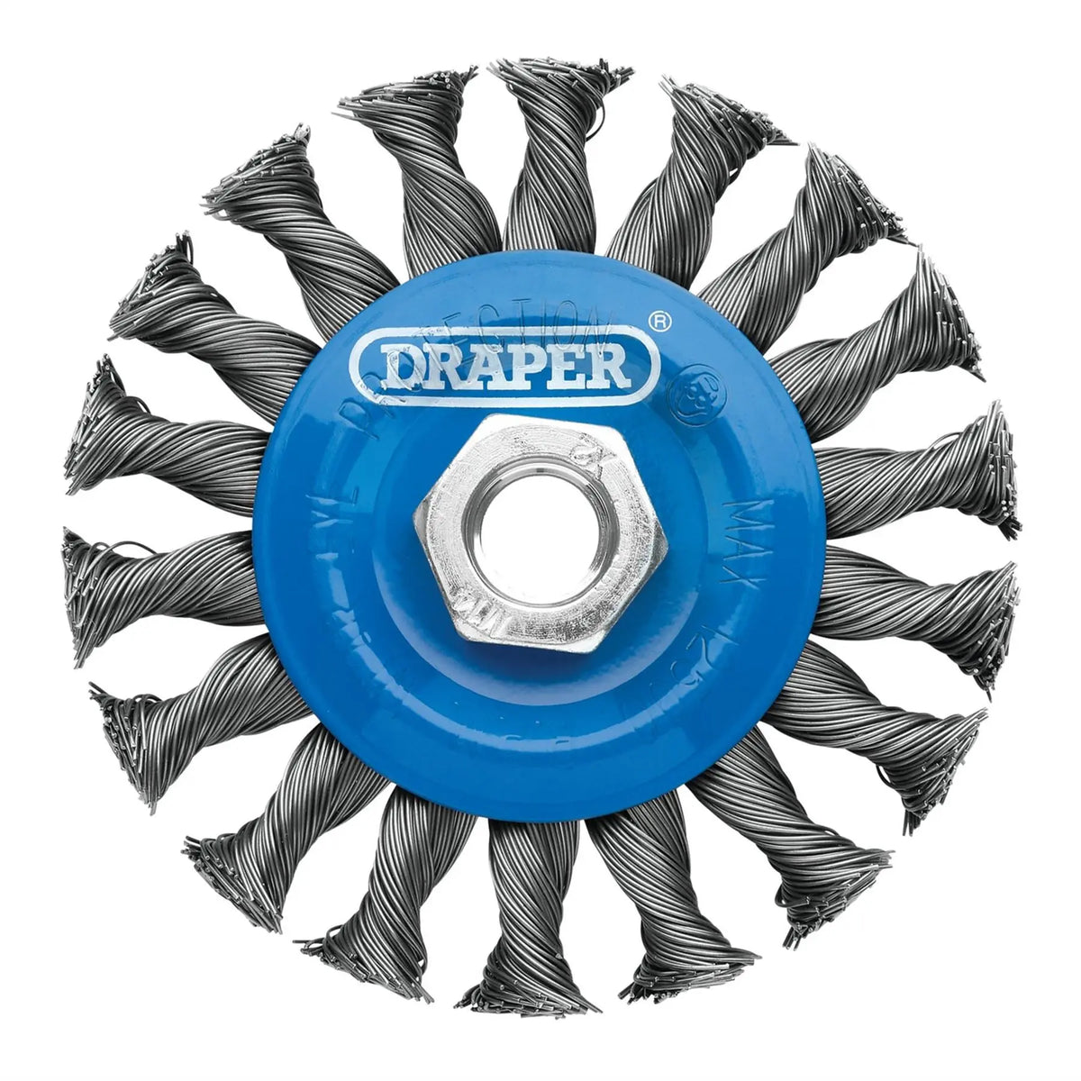 Draper Steel Twist-Knot Flat Wire Wheel Brush 100mm M14 08055  White Rose Tools