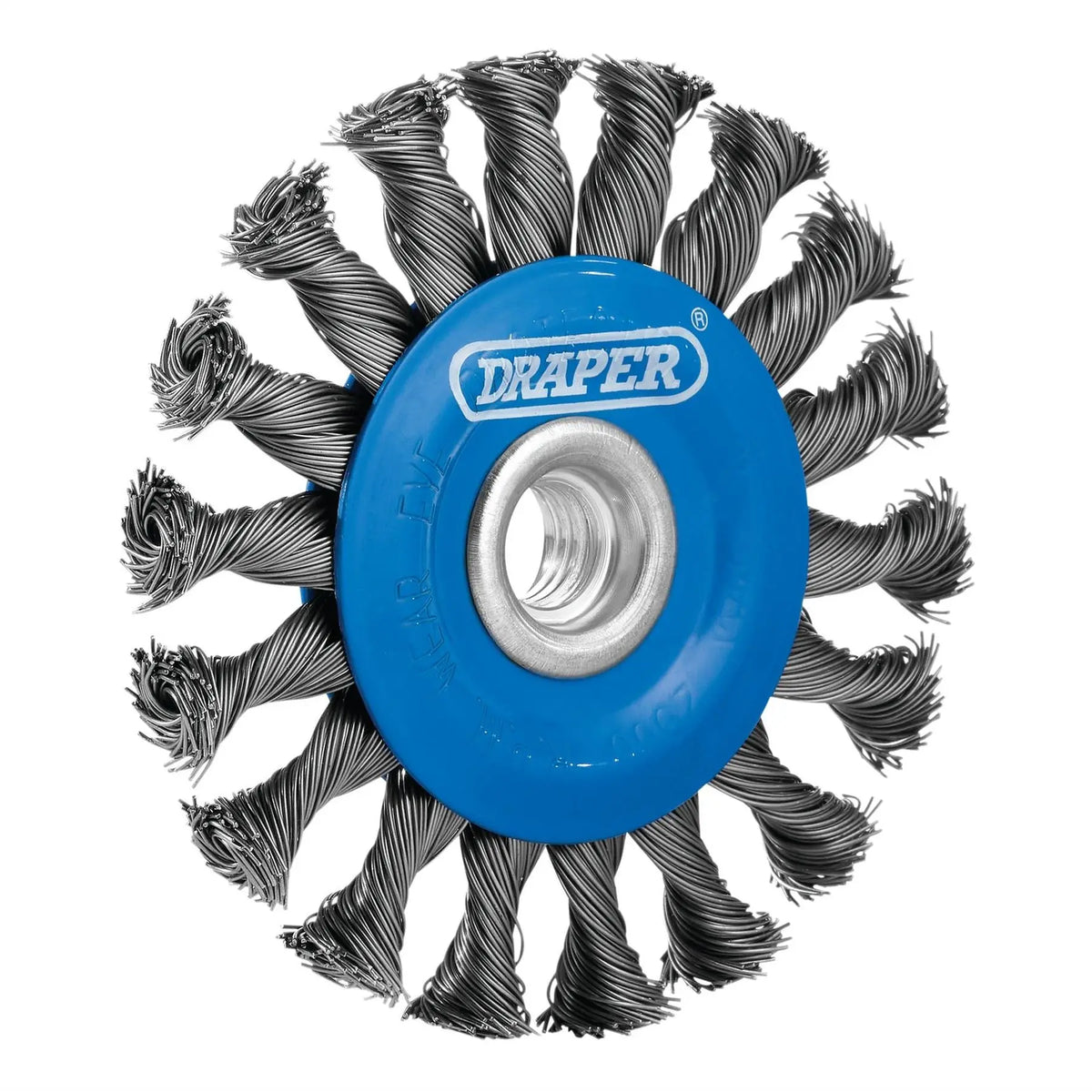 Draper Steel Twist-Knot Flat Wire Wheel Brush 100mm M14 08055  White Rose Tools