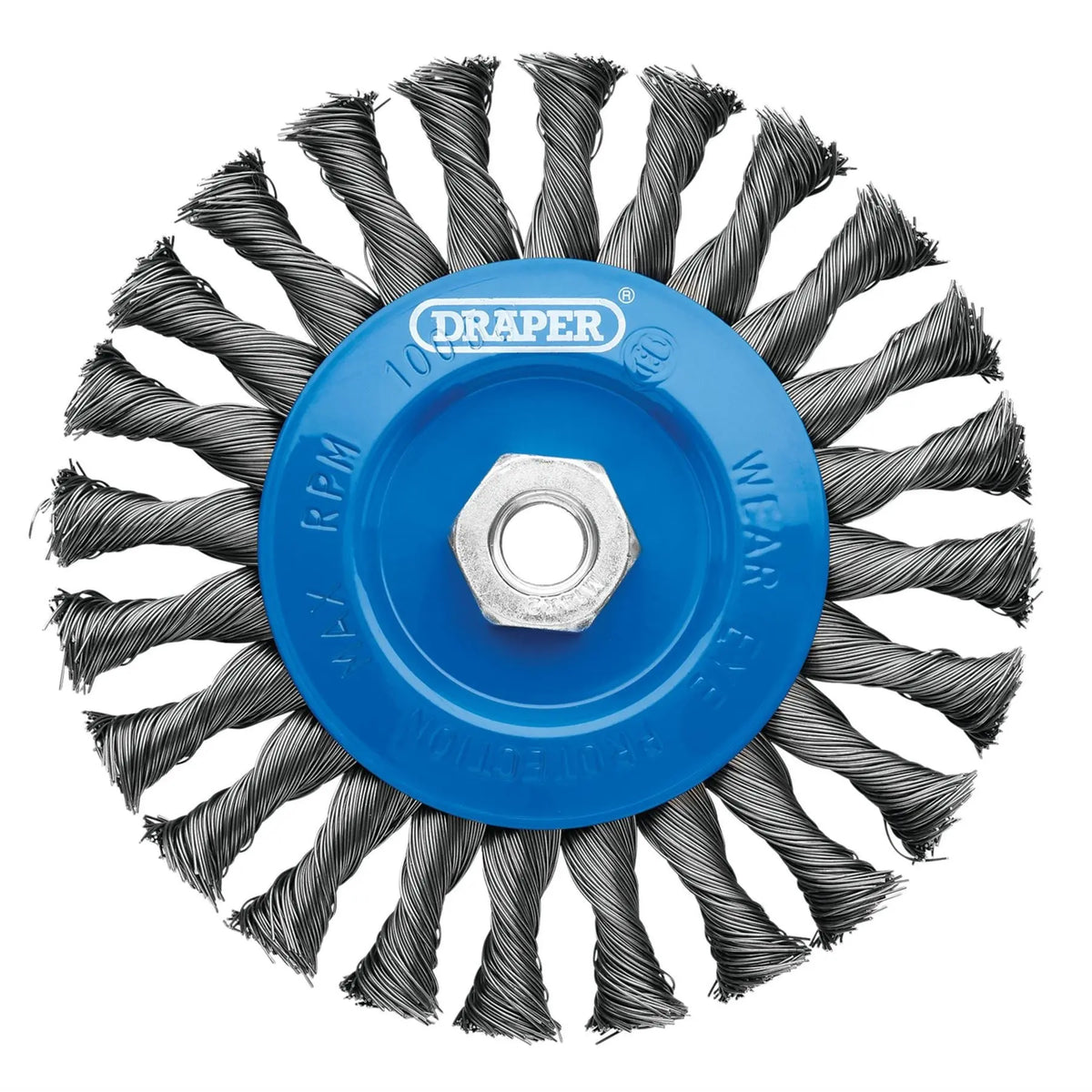 Draper Steel Twist-Knot Flat Wire Wheel Brush 150mm M14 08059  White Rose Tools