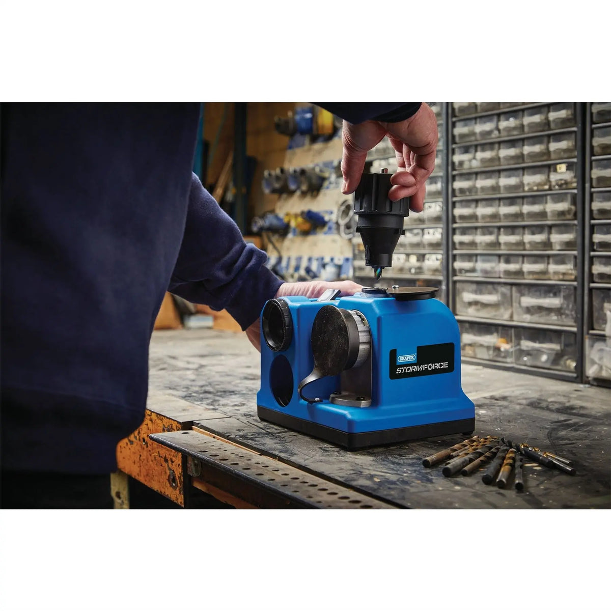 Draper Storm Force 230V Drill Bit Sharpener 80W 98518  White Rose Tools