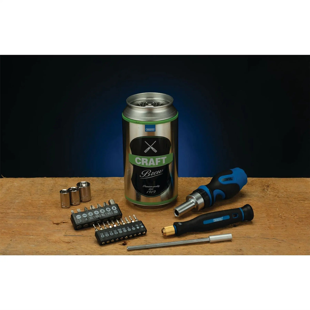Draper Stubby Ratchet Screwdriver and Bit Set Special Edition - Craft Brew (23 Piece) 04775  White Rose Tools
