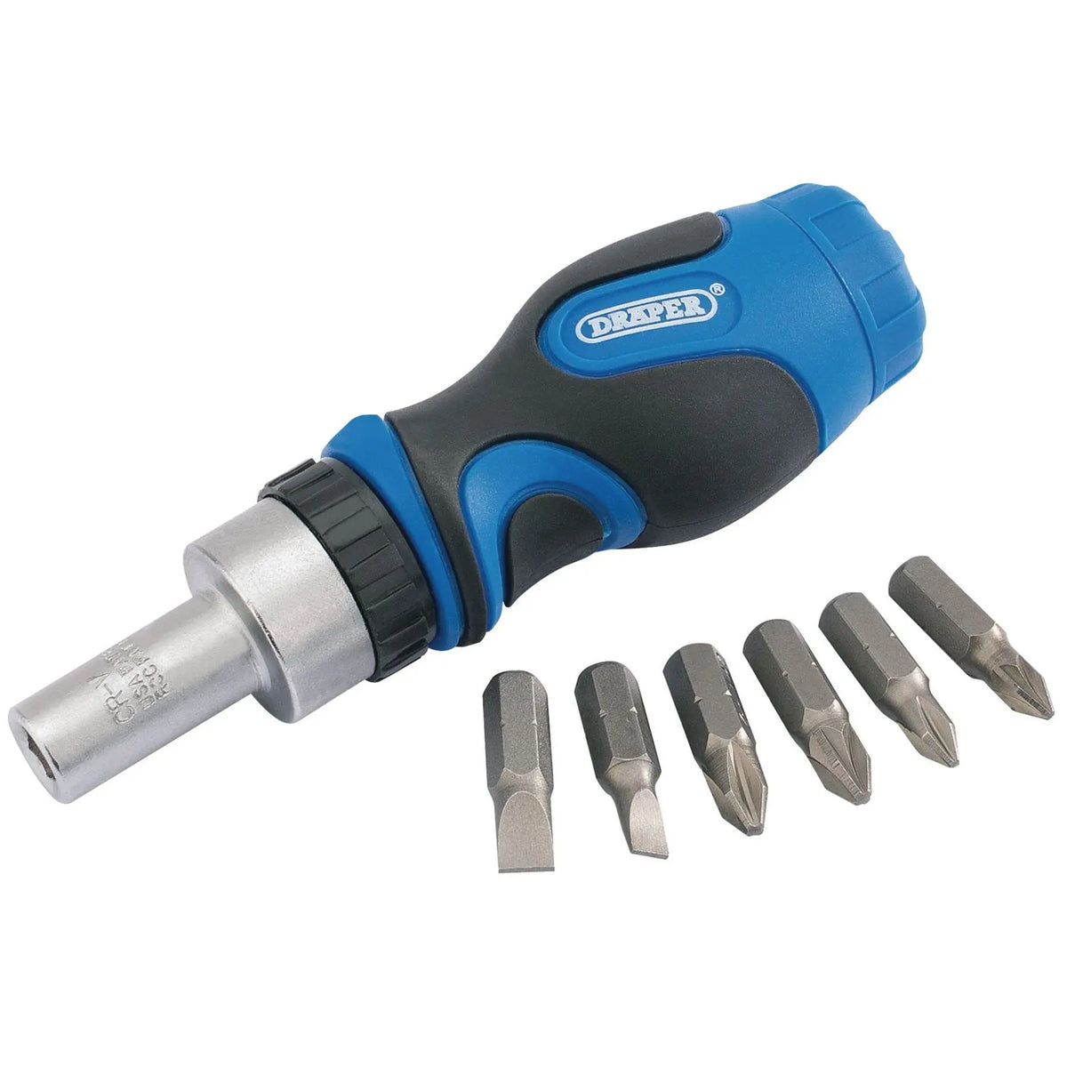 Draper Stubby Ratchet Screwdriver and Bit Set (7 Piece) 01050  White Rose Tools