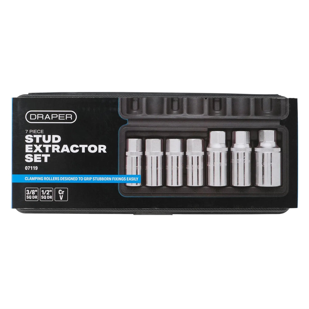 Draper Stud Extractor Set 3/8" Sq. Dr. 1/2" Sq. Dr. (7 Piece) 07119  White Rose Tools