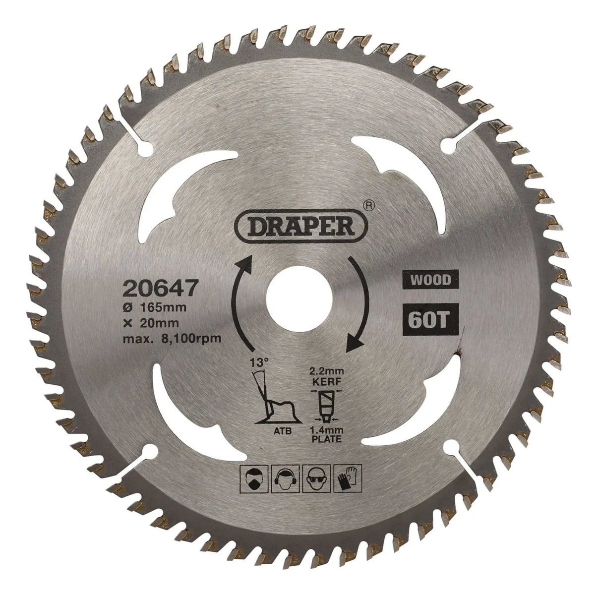 Draper TCT Circular Saw Blade for Wood 165 x 20mm 60T 20647  White Rose Tools
