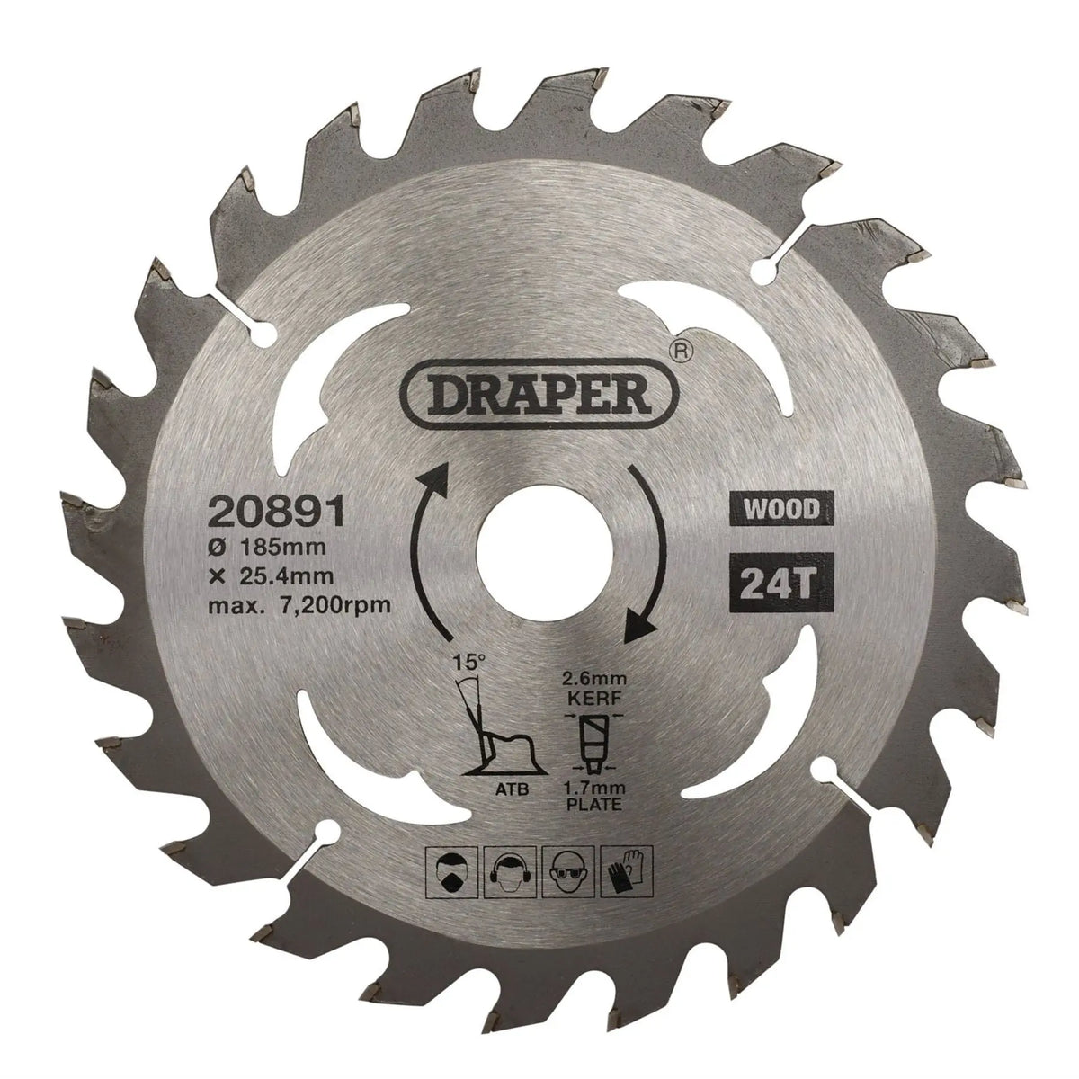 Draper TCT Circular Saw Blade for Wood 185 x 25.4mm 24T 20891  White Rose Tools