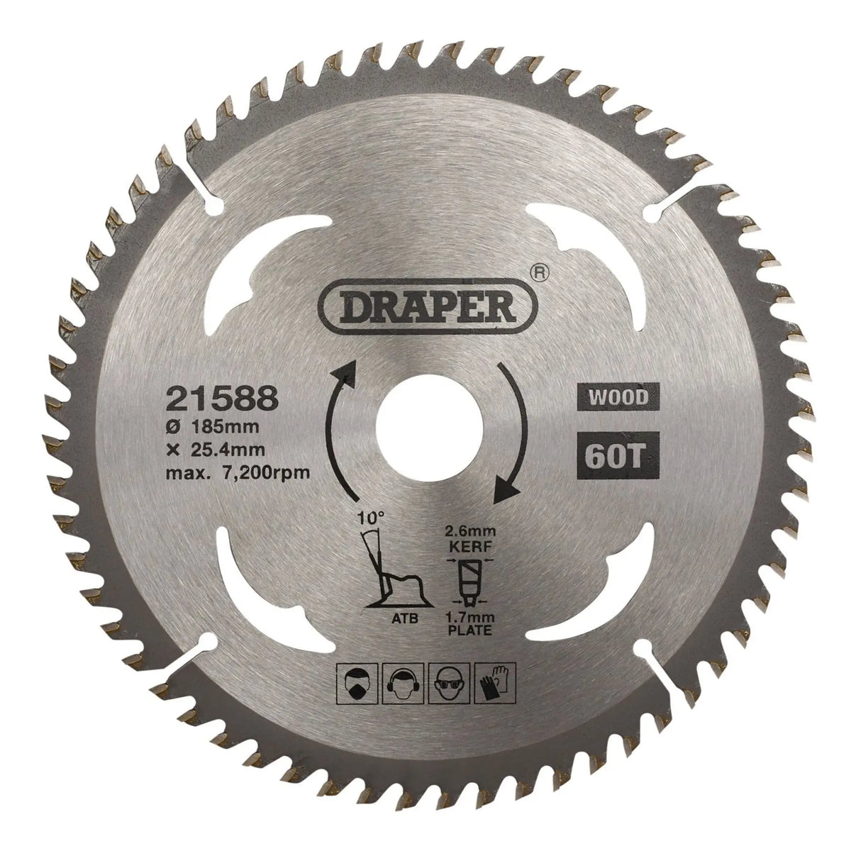 Draper TCT Circular Saw Blade for Wood 185 x 25.4mm 60T 21588  White Rose Tools