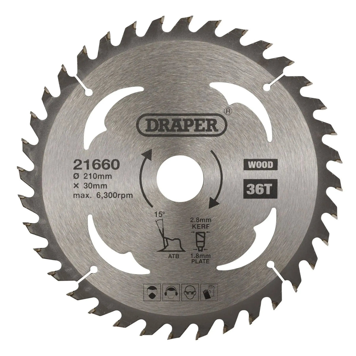Draper TCT Circular Saw Blade for Wood 210 x 30mm 36T 21660  White Rose Tools