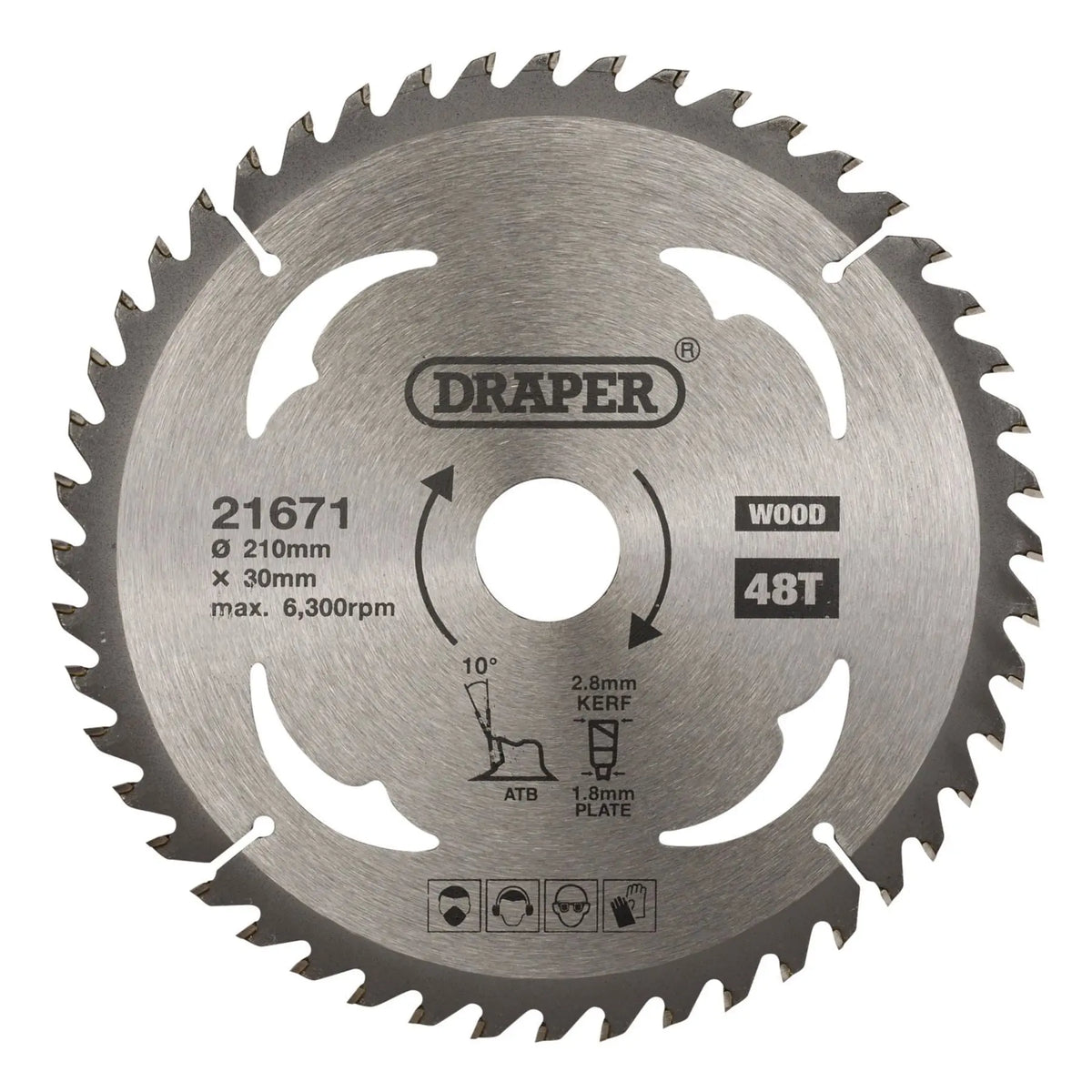 Draper TCT Circular Saw Blade for Wood 210 x 30mm 48T 21671  White Rose Tools