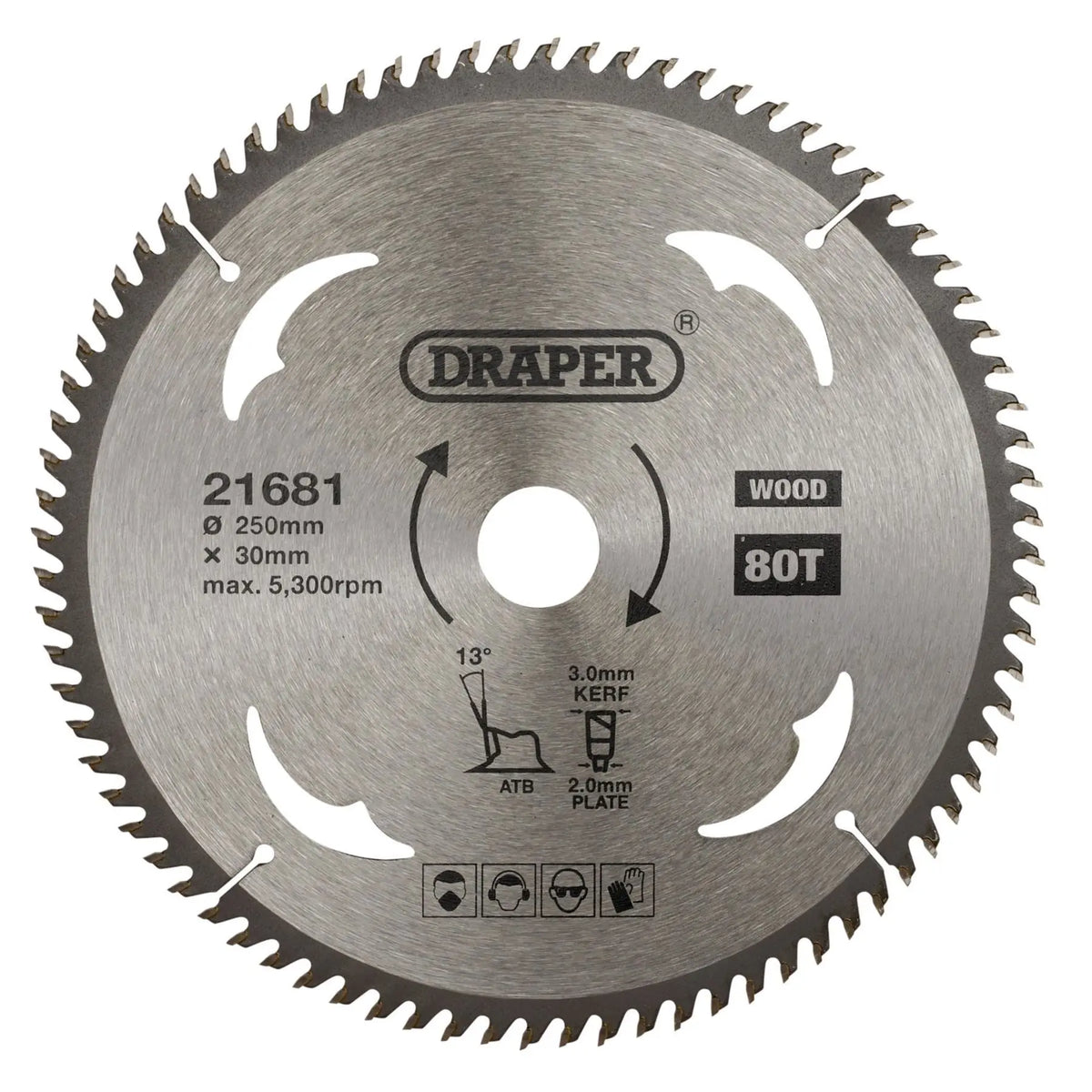 Draper TCT Circular Saw Blade for Wood 250 x 30mm 80T 21681  White Rose Tools