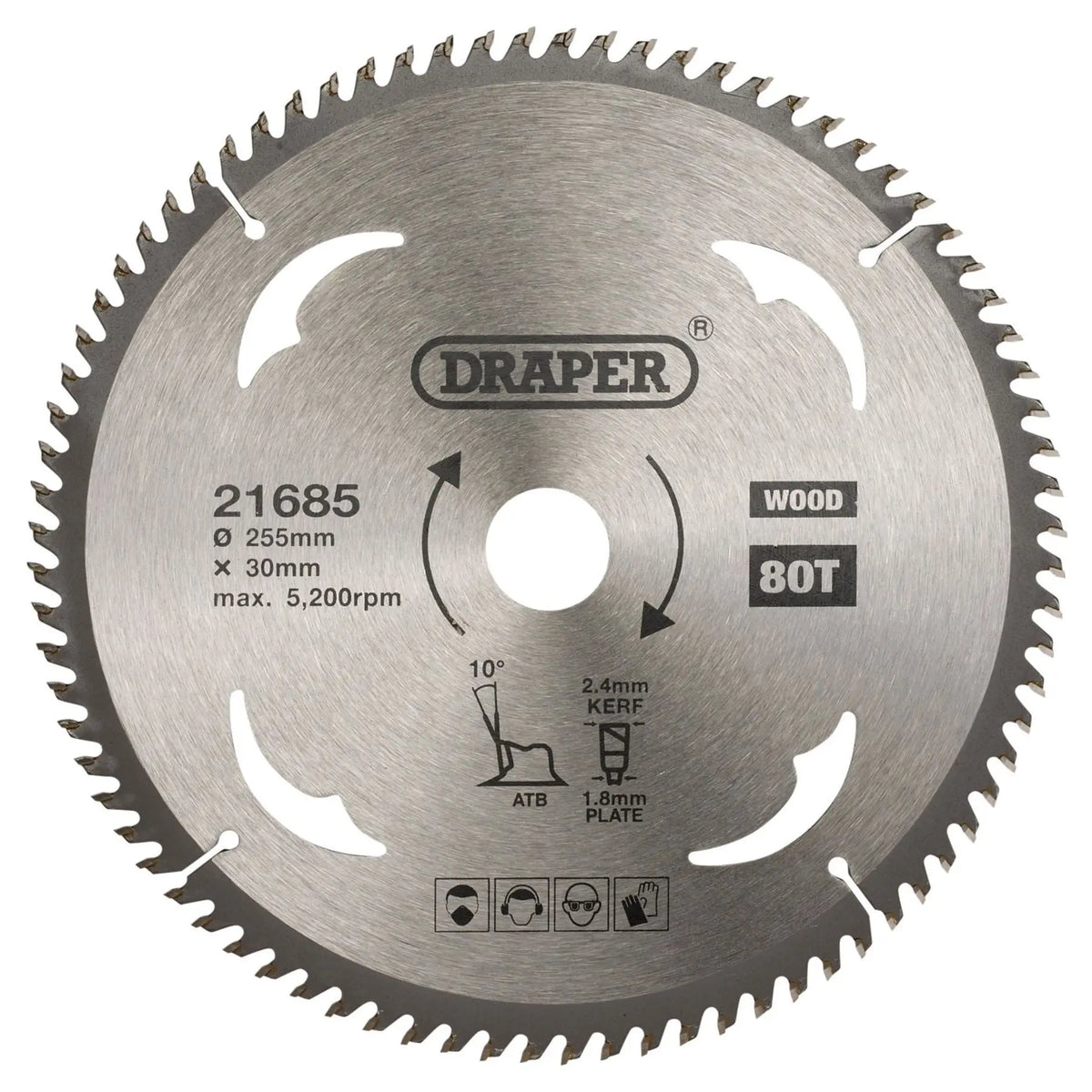 Draper TCT Circular Saw Blade for Wood 255 x 30mm 80T 21685  White Rose Tools