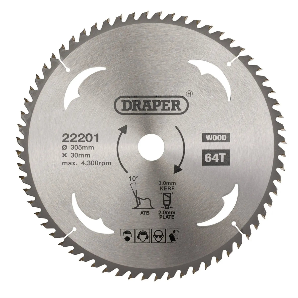 Draper TCT Circular Saw Blade for Wood 305 x 30mm 64T 22201  White Rose Tools