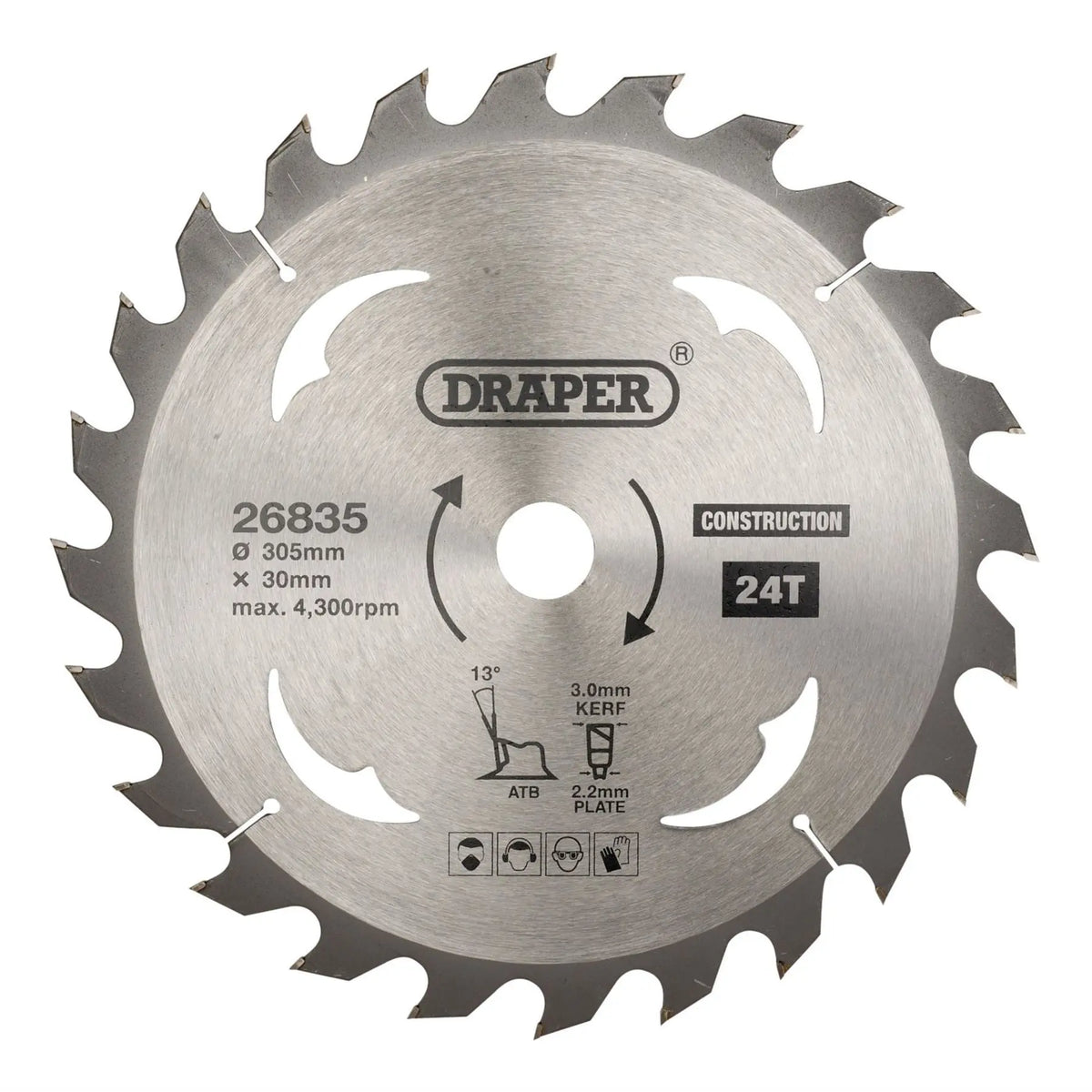 Draper TCT Construction Circular Saw Blade 305 x 30mm 24T 26835  White Rose Tools